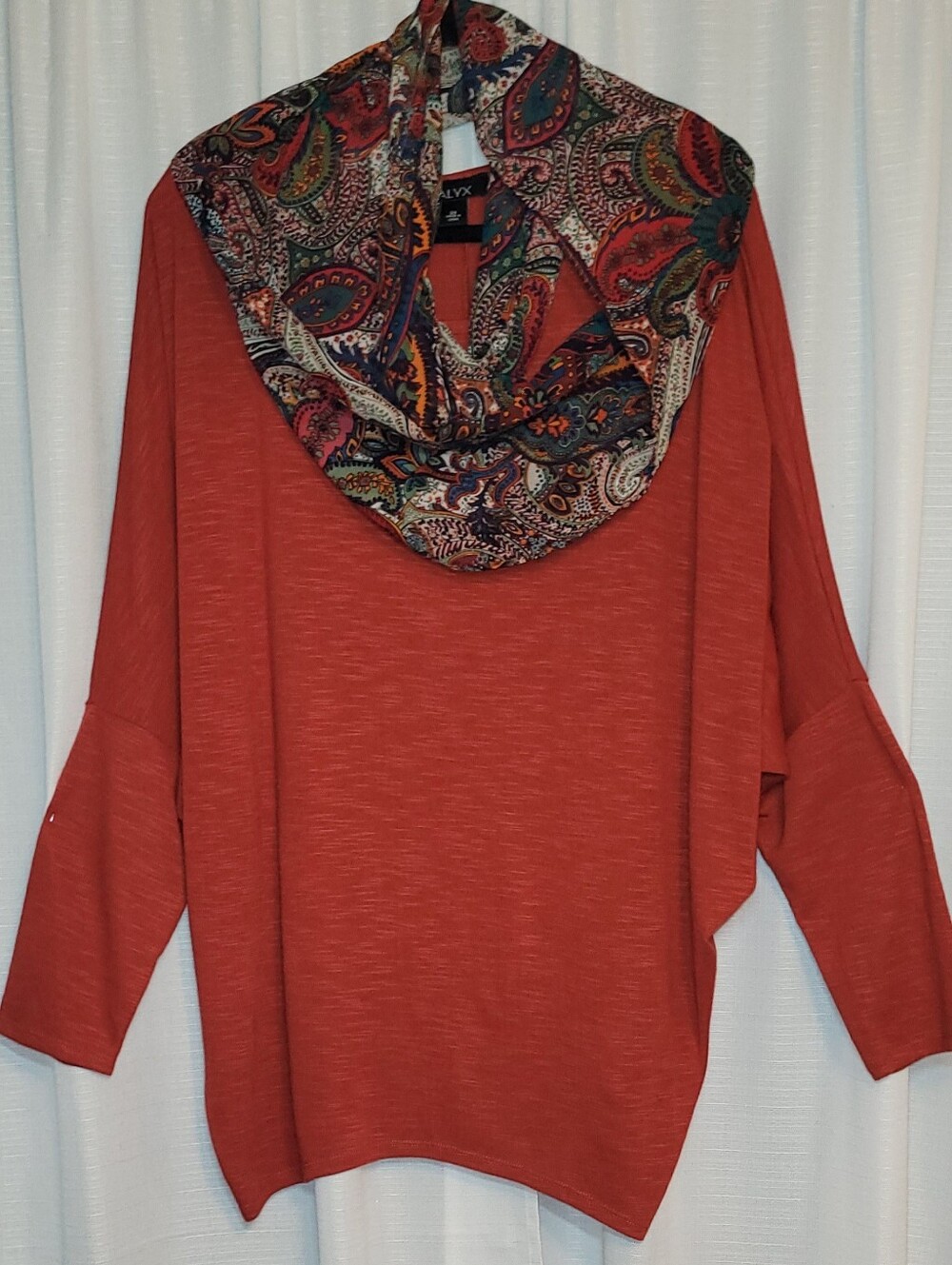 Alyx Rust-Red Neck Sweater with Paisley Cowl
